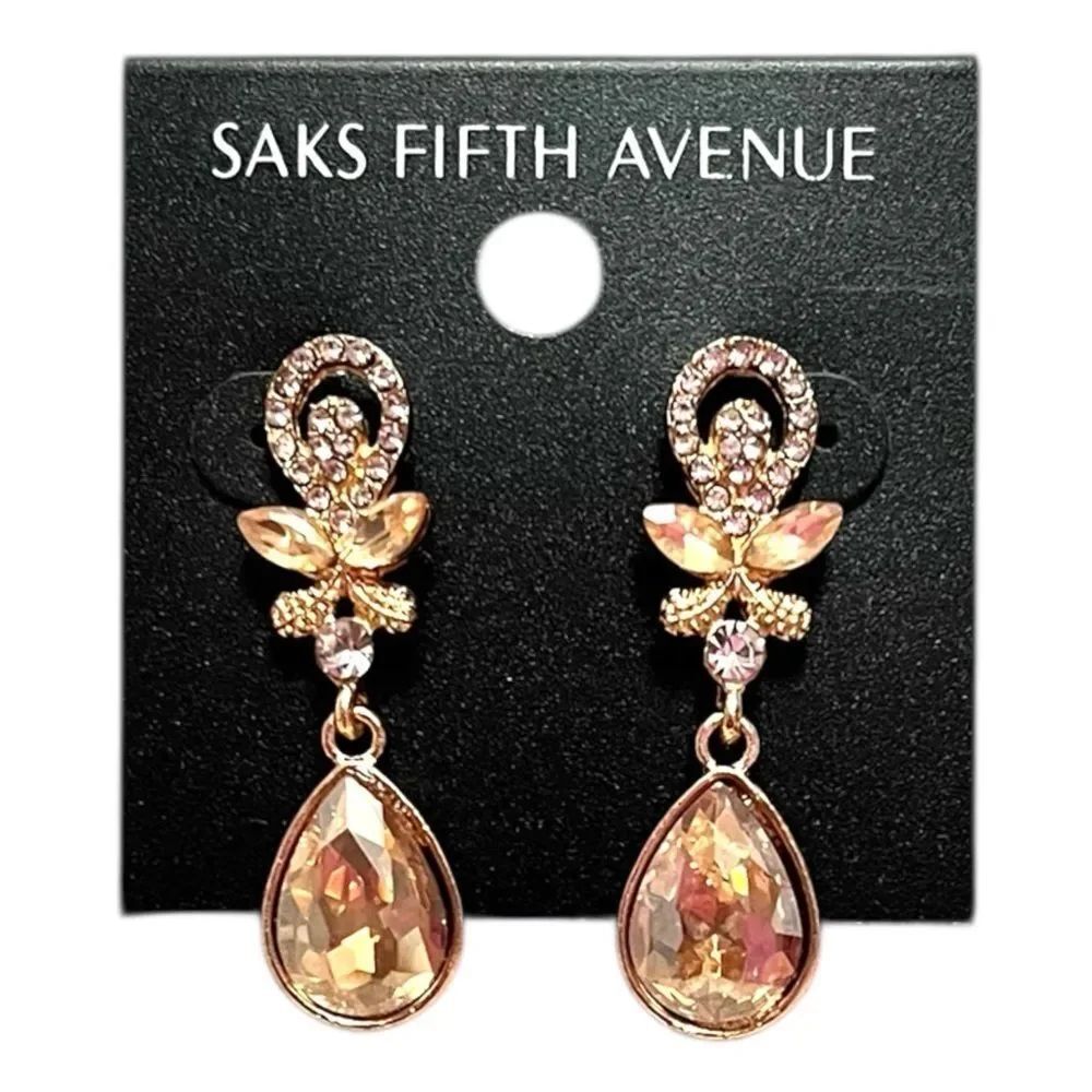 Saks Fifth Avenue Gold Crystal Floral Drop Earrings